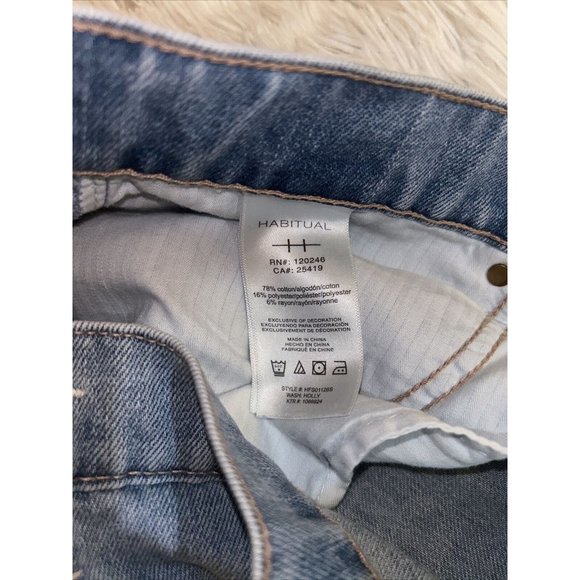 Habitual Denim Skirt Side Slits Distressed Light Blue Wash Size 30 Cutoff Hem - Picture 4 of 4